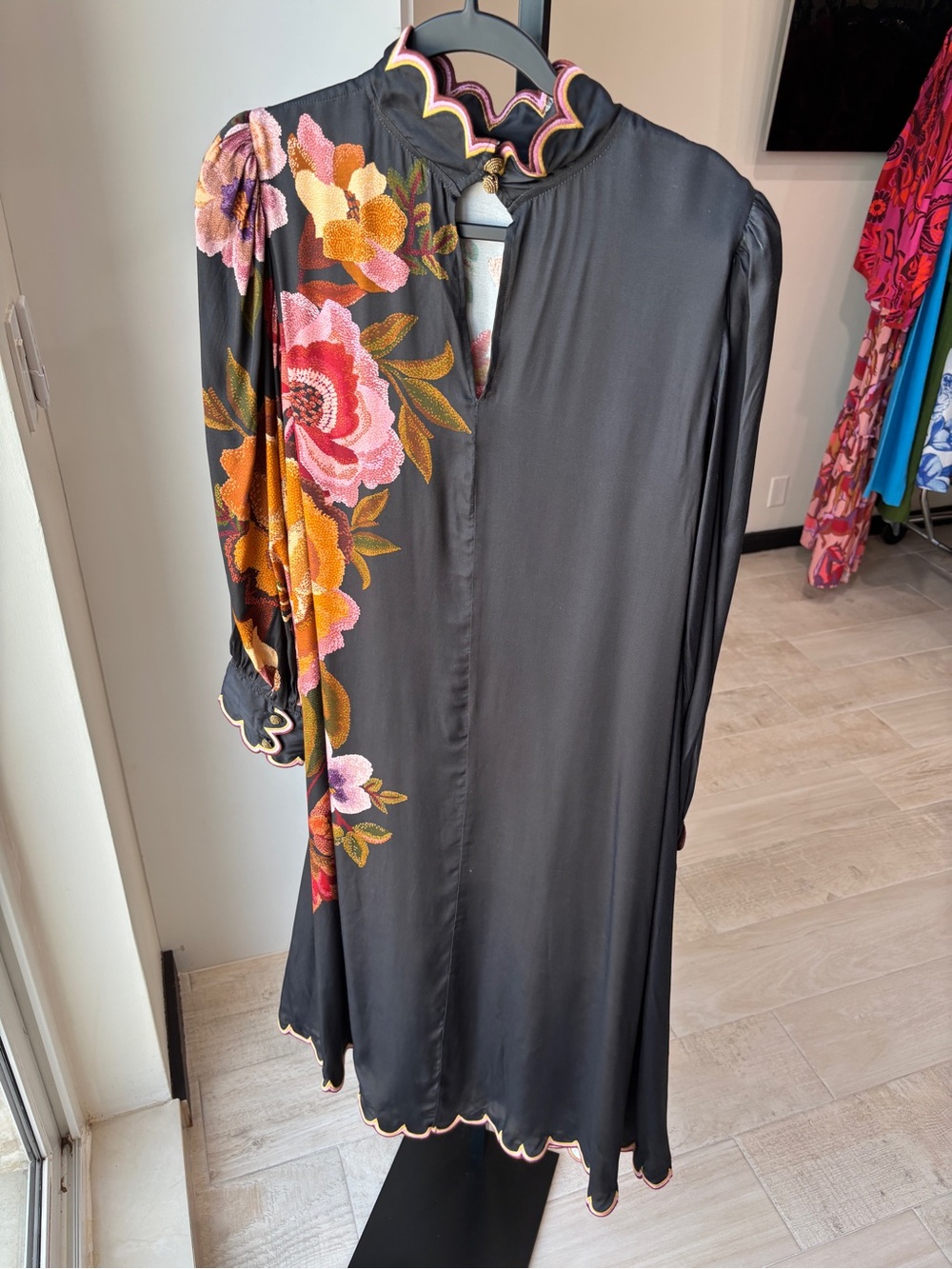 Farm Rio: Black Chenille Flowers Midi Dress - Picture 7 of 9